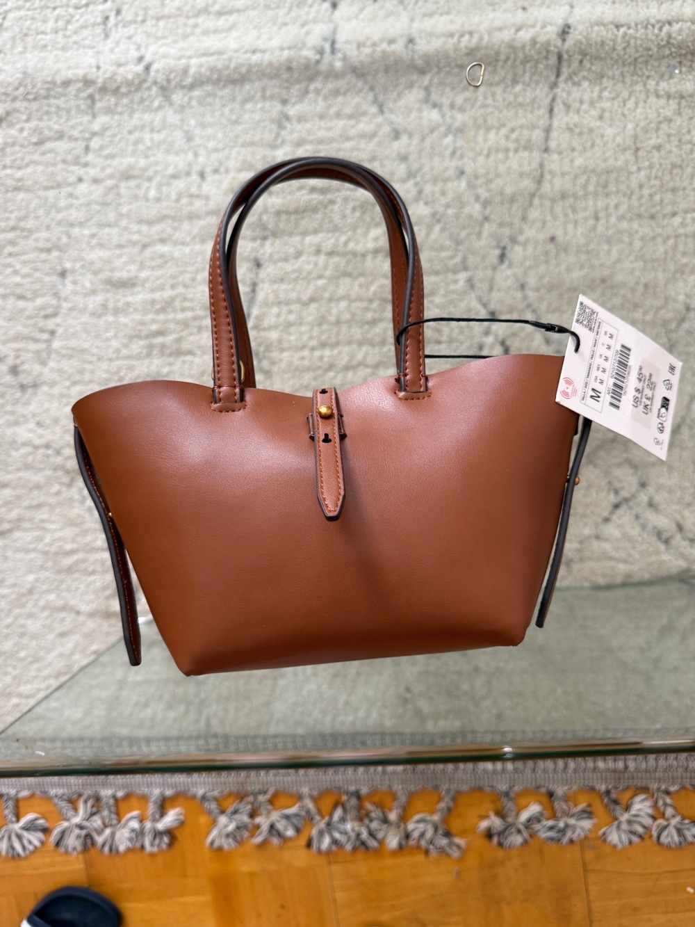 Zara Brown Mini Tote with Top Handles